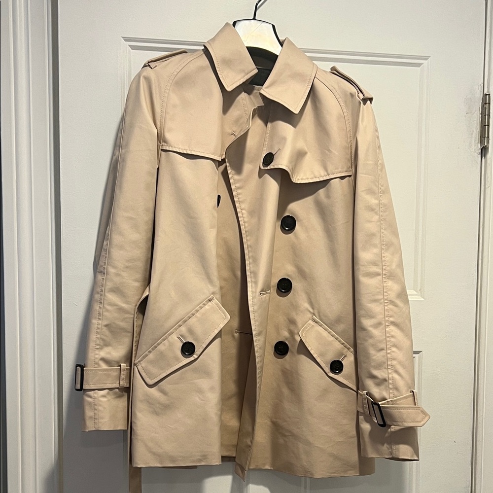 Coach Light Pink Trench Coat with Black Buttons